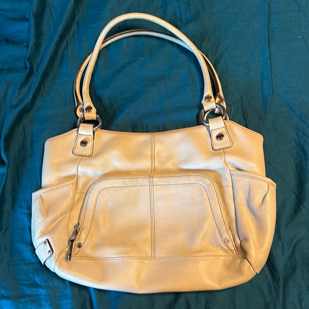 Tignanello pebbled leather purse in cream.  Wear as pictured.